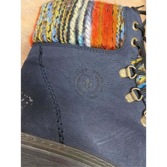 Rieker Knitted Cuff -Tex Warmlined Navy Ankle Boots, EU 37 / US 6.5, MP $112 - Picture 9 of 15